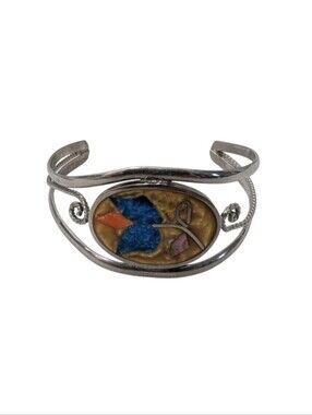 Alpaca Cuff Bracelet with Blue and Orange Inlay